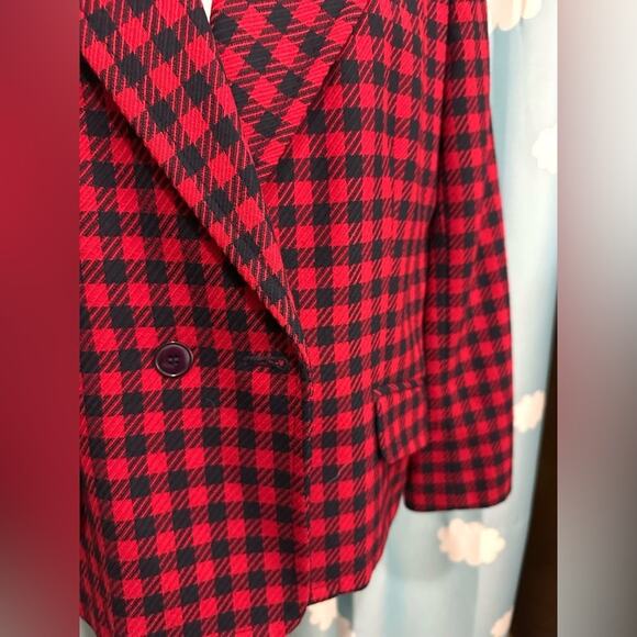 Vintage red and navy checked plaid double breasted blazer. 12 - Picture 13 of 16